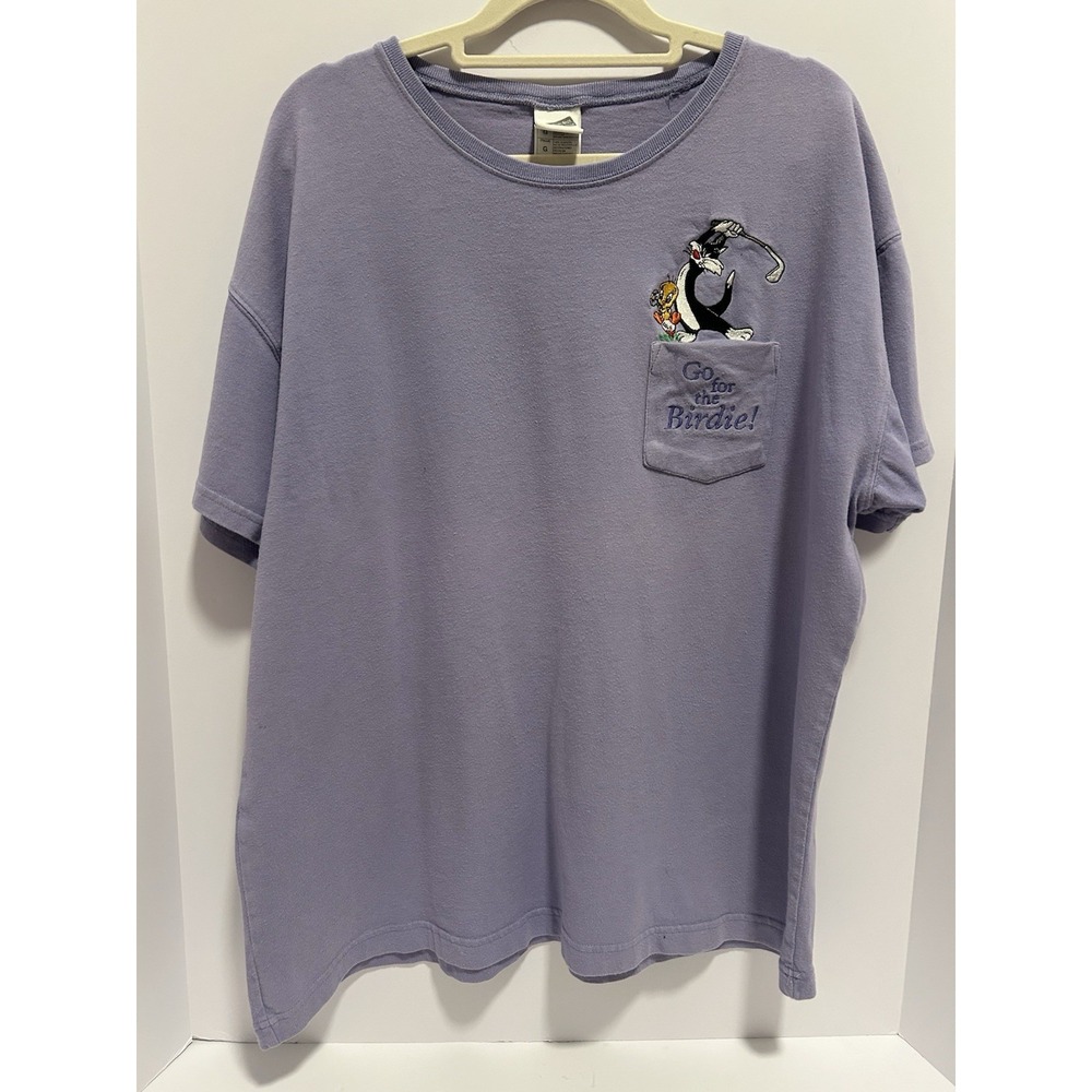 Vintageโ 2000 Warner Brothers Loony Toons "go for the birdie" Purple Pocket T